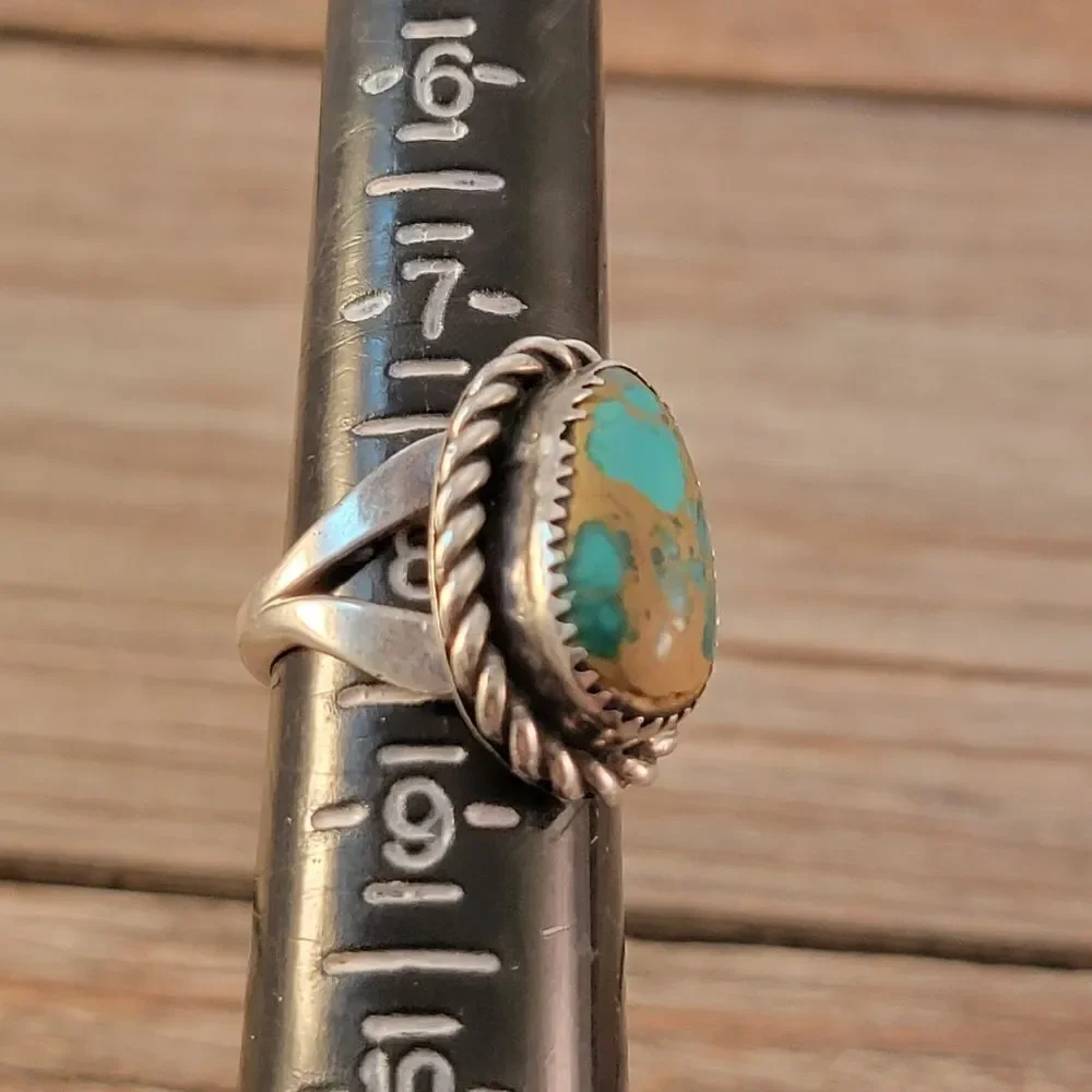 Vintage Sterling Royston Turquoise Cable Bezel Set Ring